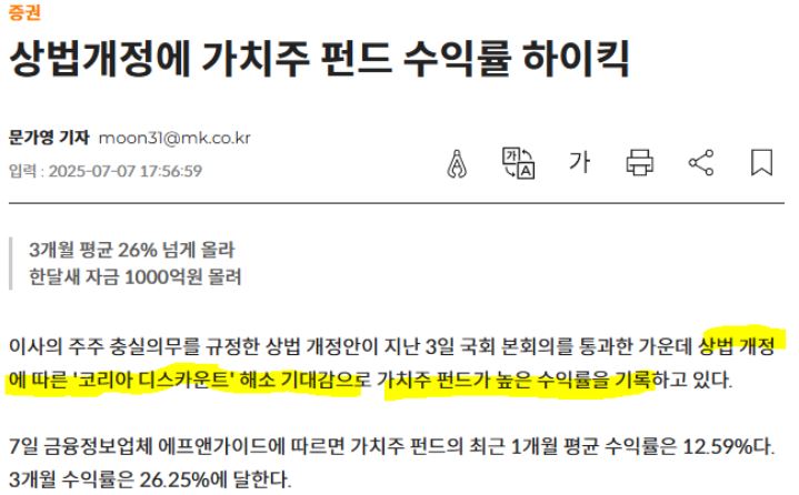 상법개정에 가치주 펀드 수익률 하이킥